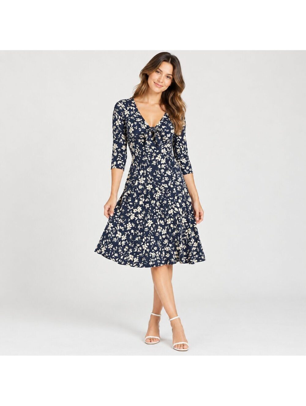 Urban Outfitters Navy Floral Tie Front Fit & Flare Midi Dress XS